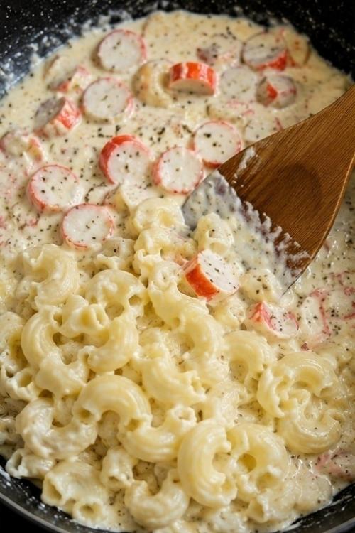 Макароны с Крабовыми Палочками, Сметаной и Чесноком. 02