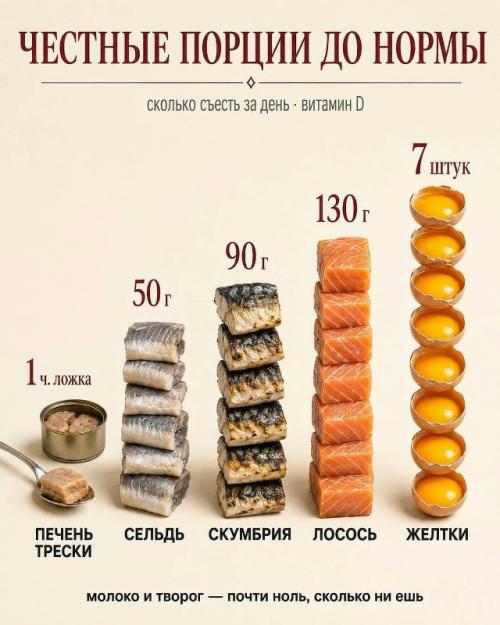 Чтобы закрыть дневную норму витамина D молоком, надо выпить 30 литров или съесть одну чайную ложку печени трески. 01 Чтобы закрыть дневную норму витамина D молоком, надо выпить 30 литров или съесть одну чайную ложку печени трески. 01