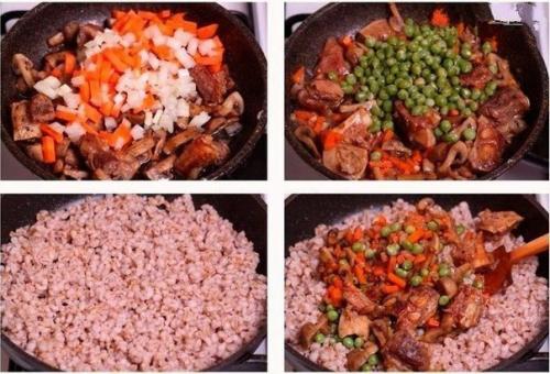 Перловка с грибами и мясом. Перловая каша с мясом, грибами и овощами.