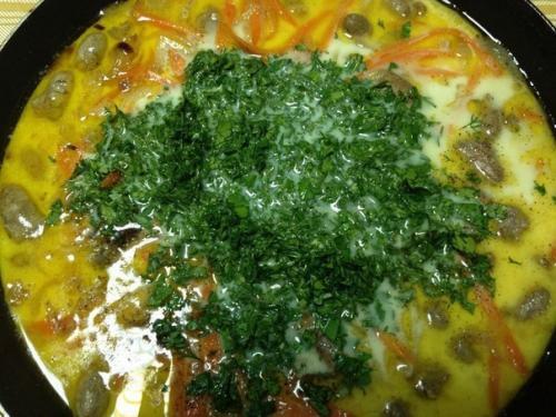 Тушеные куриные сердечки. 04