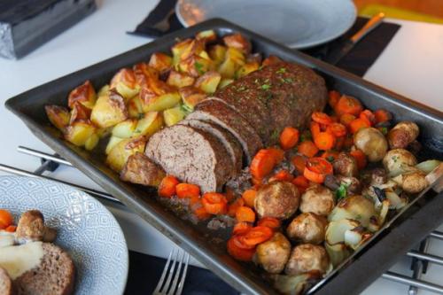 Запеченный мясной рулет с грибами и овощами? Запеченный мясной рулет с грибами и овощами?