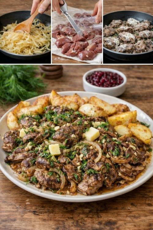 Вкусная куриная печёнка.
