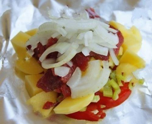 Быстрый ужин.  Узелки с мясом и сыром. 01 Быстрый ужин.  Узелки с мясом и сыром. 01