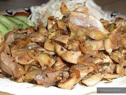 Куриные желудки в соевом соусе.