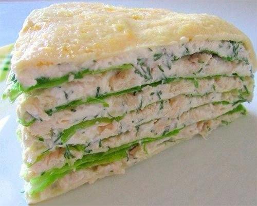 Белковый торт с куриной грудкой.