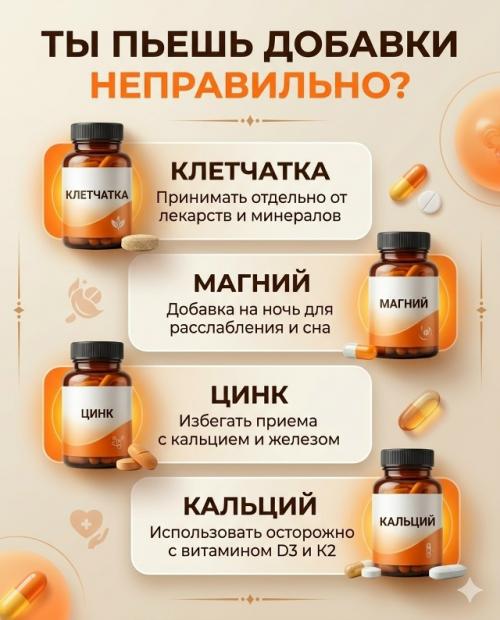 Ты можешь принимать витамины каждый день, но не получать от них максимум пользы - все из за неправильных сочетаний и времени приема. 01