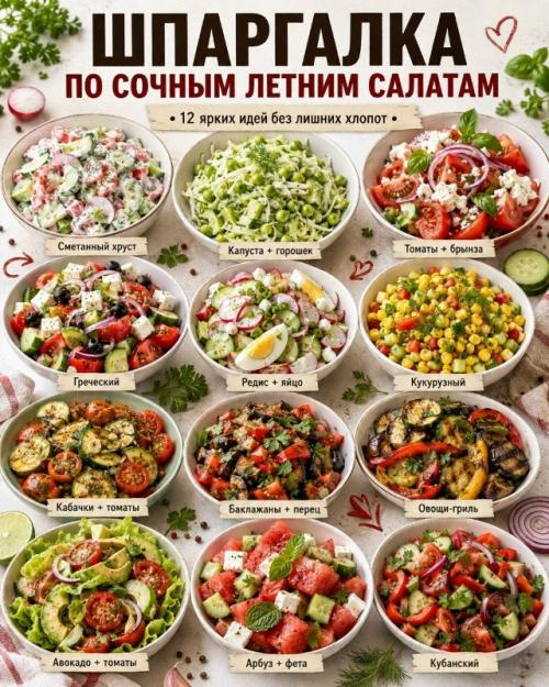 Лето - лучшее время для сочных овощей, свежей зелени и салатов, которые готовятся буквально за несколько минут.